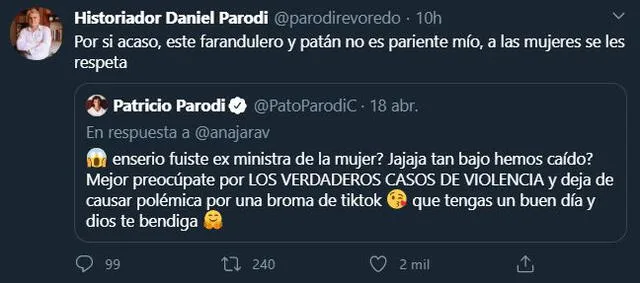 Daniel Parodi aclara relación con Patricio Parodi. Foto: Twitter.