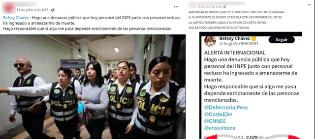  Las publicaciones aseguran que Betssy Chávez realizó, supuestamente, esa denuncia pública en contra del personal del INPE. Foto: captura en Facebook.<br><br>    