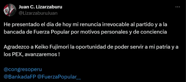 Comunicado de Juan Carlos Lizarzaburu. Foto: X/Juan Lizarzaburu   