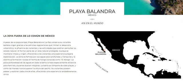 La playa Balandra fue reconocida como la mejor playa de América Latina. Foto: The World’s 50 Best Beaches. La playa Balandra fue reconocida como la mejor playa de América Latina. Foto: The World’s 50 Best Beaches.