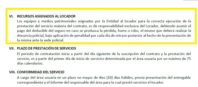 El TDR fue compartido luego del contrato. Foto: captura de documento El TDR fue compartido luego del contrato. Foto: captura de documento