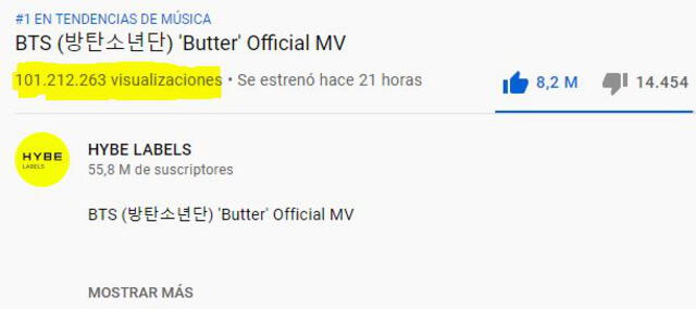 BTS: Butter en YouTube. Foto: captura