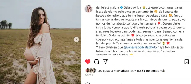 Daniela Camaiora y su publicación antes de dar a luz. Foto: captura de Instagram   