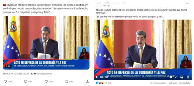 <em>Desinformación sobre Nicolás Maduro. Foto: captura de X / Facebook</em>   