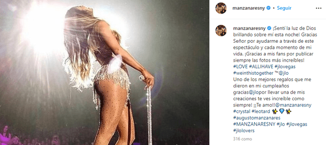 Augusto Manzanares ha logrado vestir para sus shows a Jennifer Lopez