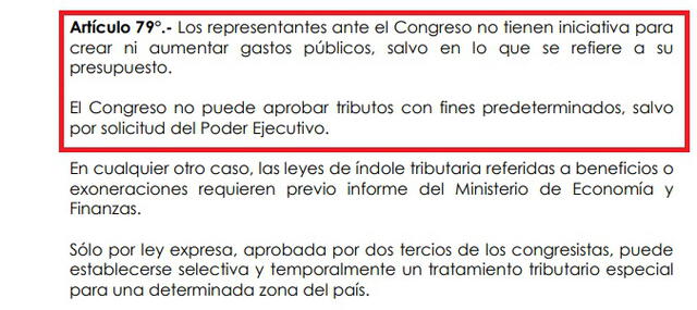 Congreso no tiene inicitiva de gasto, según la Constitución. Foto: Captura / Documento virtuales del Parlamento