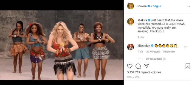 Shakira: Waka wakas supera los dos mil quinientos millones de reproducciones.