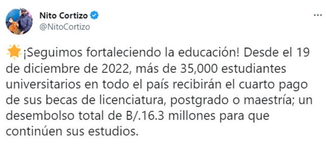 Beca Ifarhu: ¿Cuándo se dará el cuarto pago para estudiantes? Fechas de ‘Nito’ Cortizo