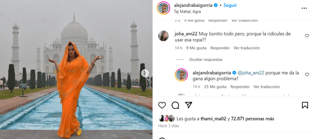  Alejandra Baigorria arremetió contra una de sus seguidoras. Foto: Instagram/Alejandra Baigorria   