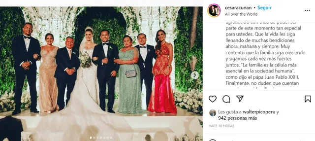 Brunella Horna y Richard Acuña se casaron el 7 de enero del 2023. Foto: Instagram César Acuña Jr.