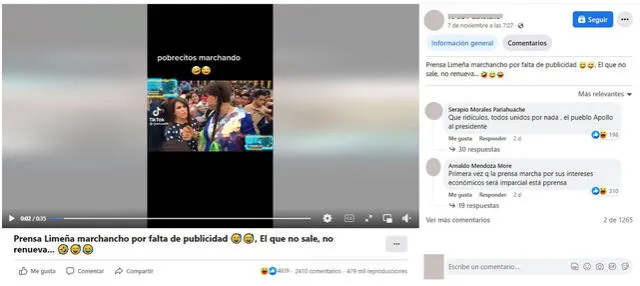 Según publicaciones, dicho video evidencia marcha contra Pedro Castillo en 2022. Foto: captura en Facebook.
