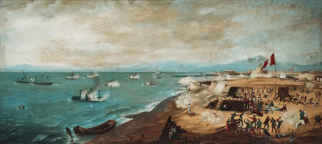 Pintura del Combate de 2 de mayo, de Víctor Jacobo, 1960. Foto: Museo Naval del Callao