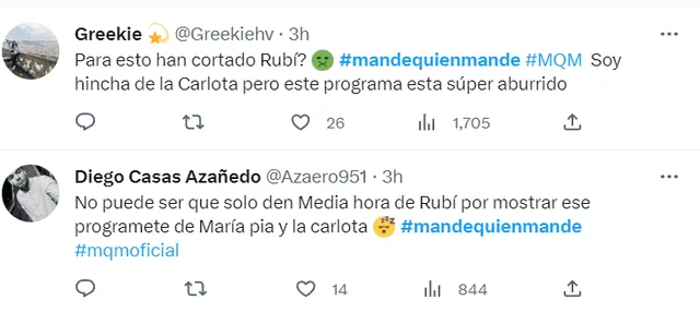 Usuarios lamentan el corte de 'Rubí' tras el estreno de "Mande quien mande". Foto: Twitter   