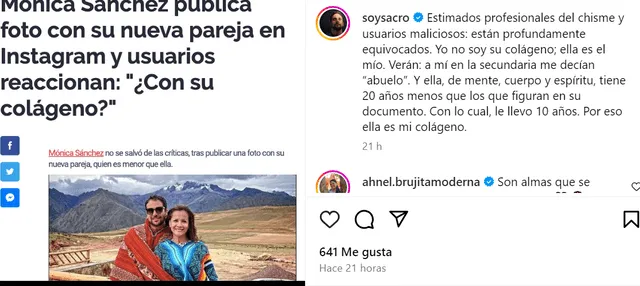  Novio de Mónica Sánchez se pronuncia sobre su relación. Foto: Instagram/Mónica Sánchez   