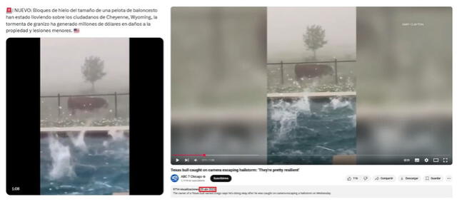 <em>A la izquierda, la versión viral. A la derecha, la edición real de la escena. Foto: captura de X / YouTube</em>   
