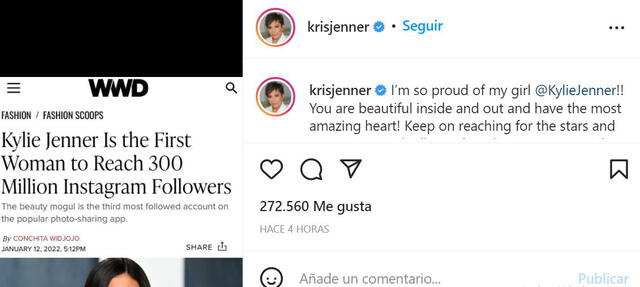 Kris Jenner felicita a Kylie por su nuevo logro en Instagram