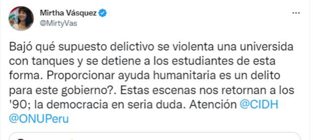 Mirtha Vásquez se pronunció en su cuenta de Twitter