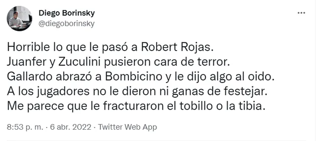 Periodismo argentino se molestó por la dura falta de Aldair Rodríguez contra Robert Rojas. Foto: captura Twitter