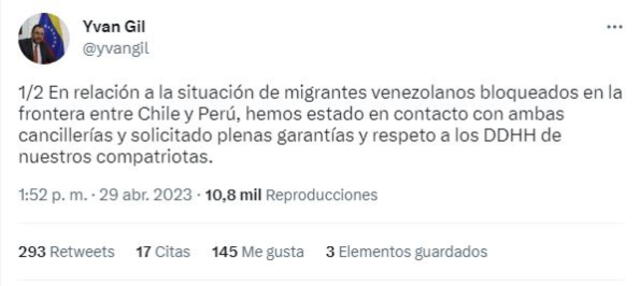  El ministro de Relaciones Exteriores de Venezuela anunció medidas ante crisis humanitaria en la frontera. Foto:captura @yvangil/Twitter   