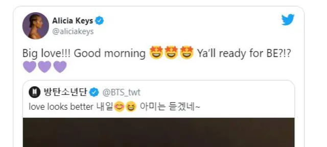 Alicia Keys y BTS. Foto: captura Twitter