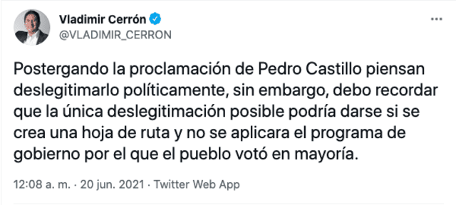 Twitter de Vladimir Cerrón