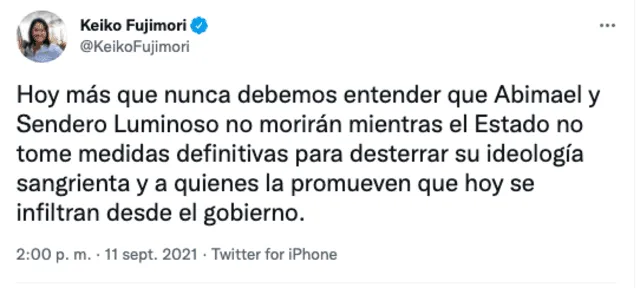 Twitter de Keiko Fujimori