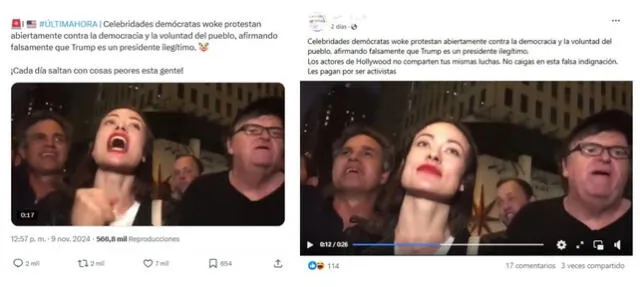 <em> Desinformación sobre una protesta realizada contra la segunda elección de Donald Trump. Foto: captura de X / Facebook</em>   