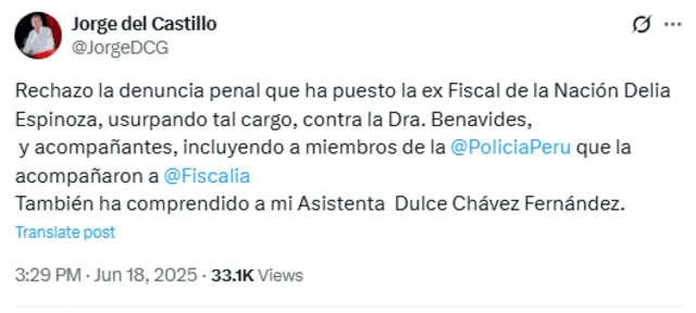 Pronunciamiento de Jorge del Castillo Pronunciamiento de Jorge del Castillo
