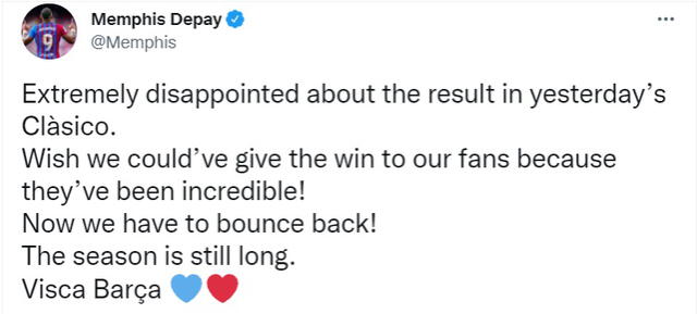Memphis Depay llegó esta temporada al Barcelona. Foto: captura Twitter