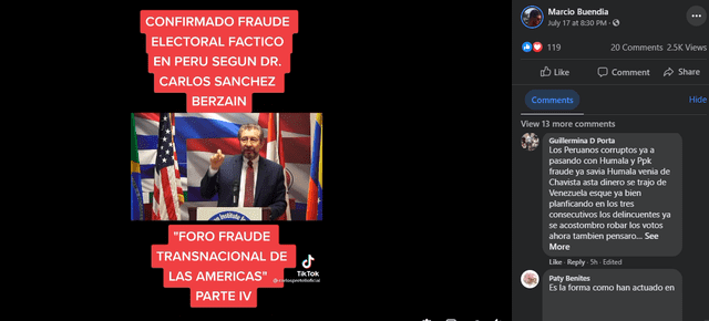 Sanchéz Berzaín en evento sobre fraude electoral / Fuente: Facebook