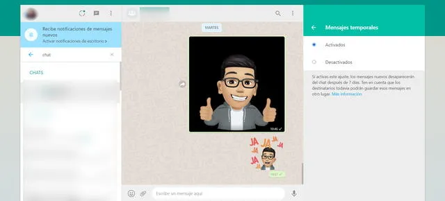 Mensajes temporales en WhatsApp Web