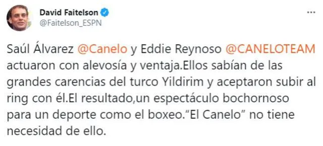 El periodista deportivo David Faitelson critica el rival de Saúl 'Canelo' Álvarez
