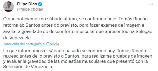 Felipe Dias es un periodista brasileño que le hace seguimiento a Santos FC. Foto: captura de X