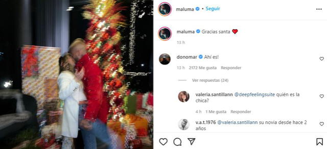 Maluma se besa con su novia en Navidad. Foto: Maluma/Instagram