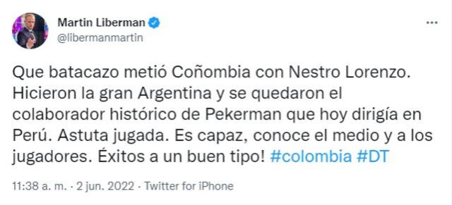 Así reaccionó Liberman a los rumores de Nestor Lorenzo. Foto: Martin Liberman/Twitter.