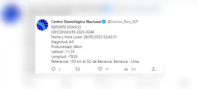 Sismo de 4.0 en Barranca, Lima. Foto: IGP Sismo de 4.0 en Barranca, Lima. Foto: IGP