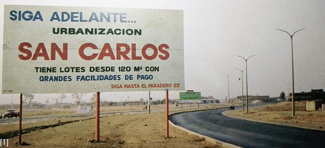 Cartel que promociona la venta de lotes en la urbanización San Carlos, en 1985. Foto: Jorge Martínez Purizaga.    