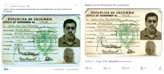 <em> Publicaciones virales sobre Nicolás Maduro. Foto: captura de Facebook / X</em>   