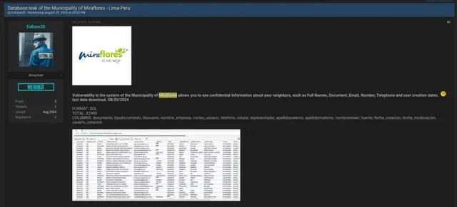 Datos de los vecinos de Miraflores en el foro de hackers Breach Forums. Foto: La Encerrona 