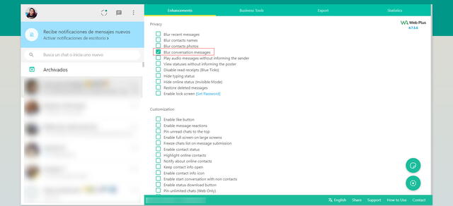 Ocultar mensajes en WhatsApp Web