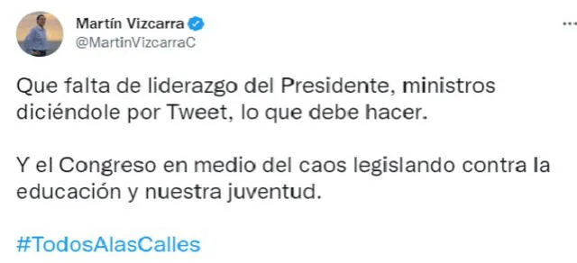 Martín Vizcarra se pronunció a través de su cuenta de Twitter.