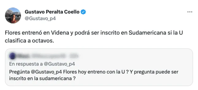 Mensaje de Gustavo Peralta sobre Edison Flores. Foto: Twitter.   
