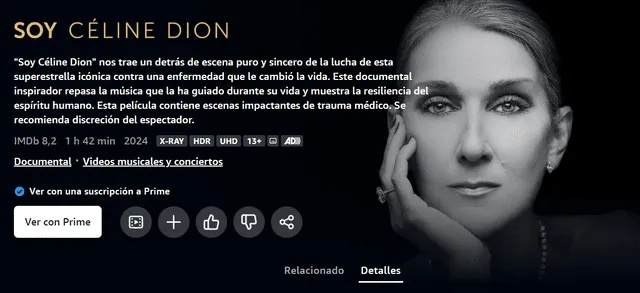  Documental de Céline Dion en Prime Video. Foto: captura Prime Video   
