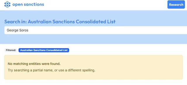 <em> Búsqueda realizada en la página de sanciones de Australia. Foto: captura de pantalla.</em>   