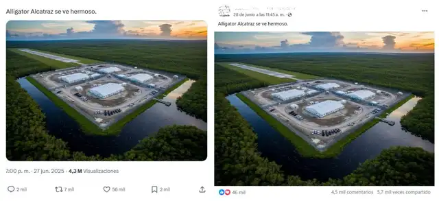 <em>Desinformación sobre la prisión 'Alligator Alcatraz'. Foto: captura de X / Facebook</em>   