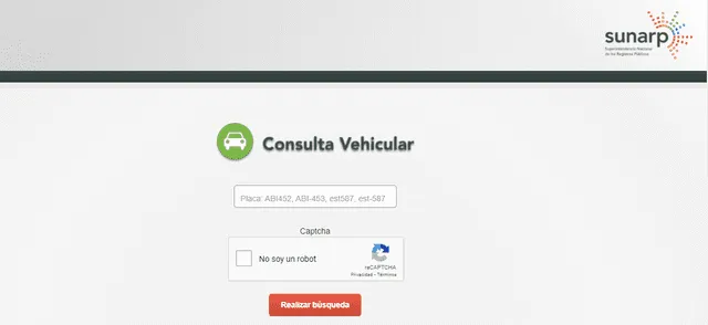 Pasos para iniciar una consulta vehicular. Foto: web Sunarp