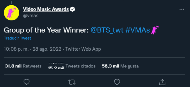 BTS, MTV VMAs 2022, grupo del año