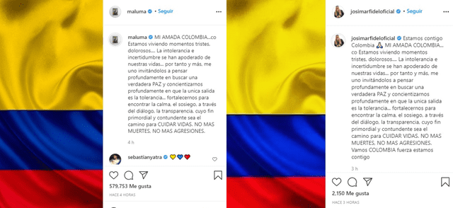 Post de Maluma y Josimar en sus cuentas de Instagram. Foto: Captura.