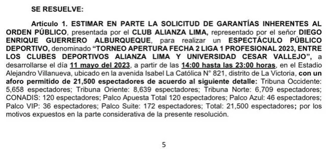  Resolución del cierre de la tribuna sur. Foto: Twitter   