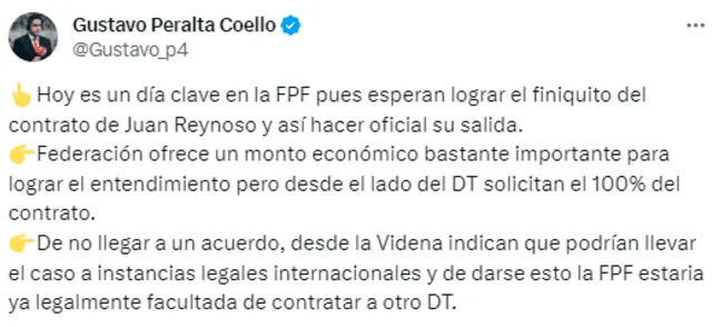  Día clave para el futuro de Juan Reynoso en la selección peruana. Foto: Twitter/Gustavo Peralta.   